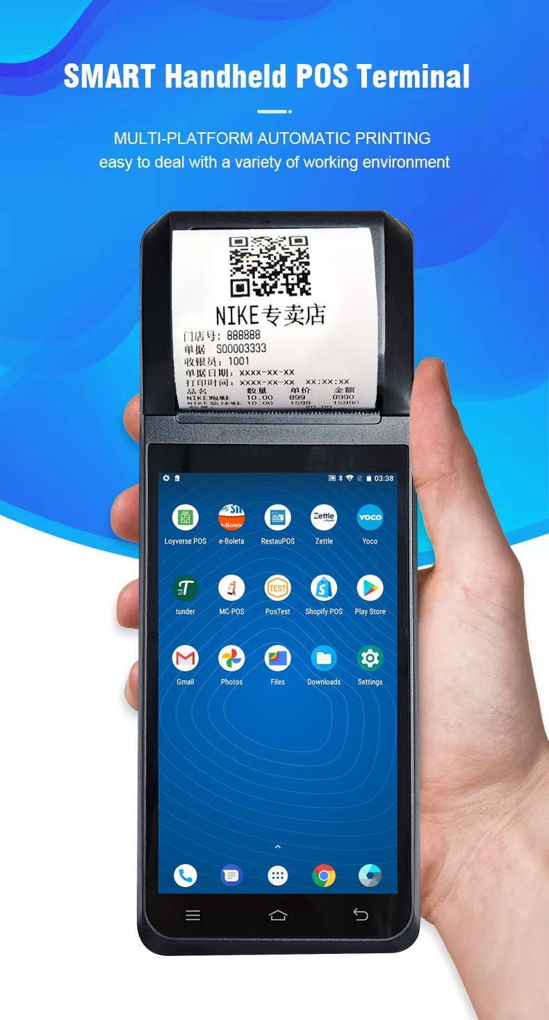 Schermo tattile Android portatile POS Terminale con stampante termica per etichette e scontrini