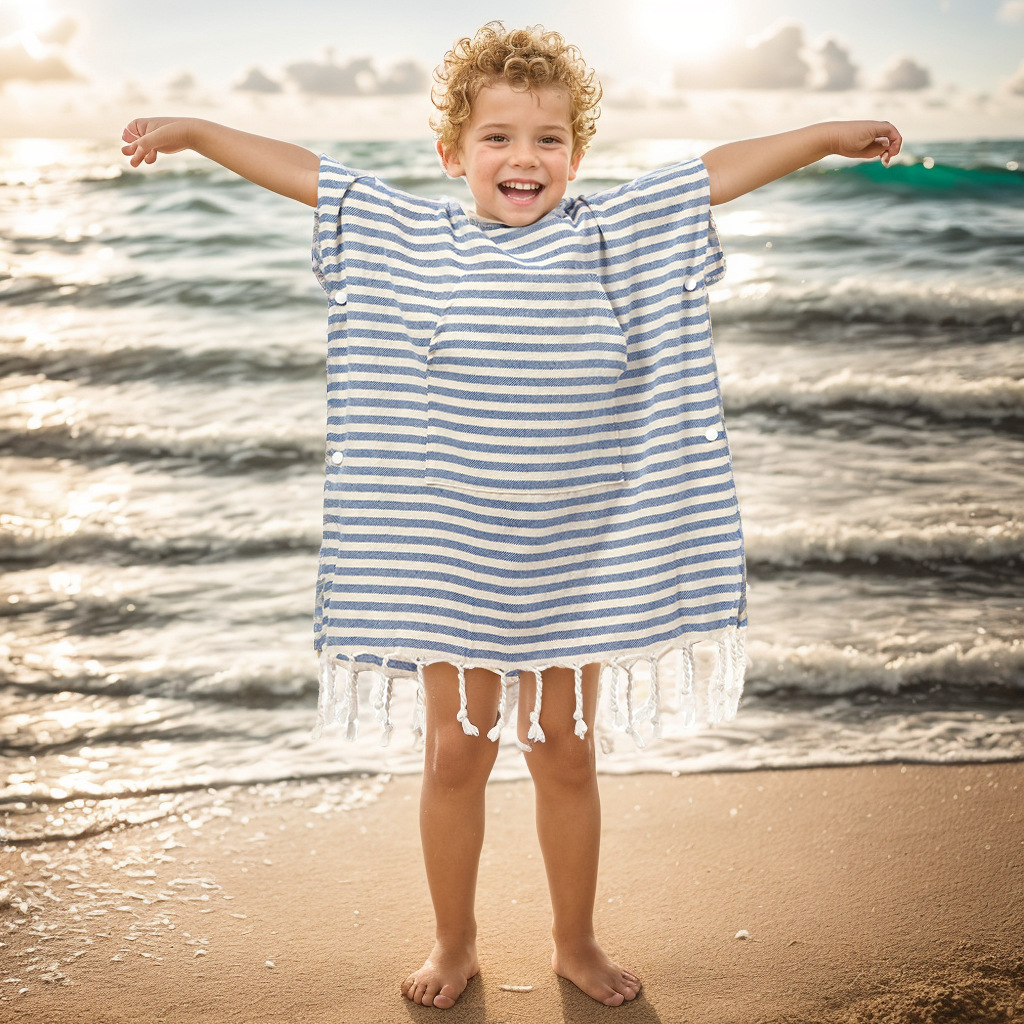 Poncho de Surf en coton pour enfants, Poncho à capuche turc, serviette à capuche pour enfants