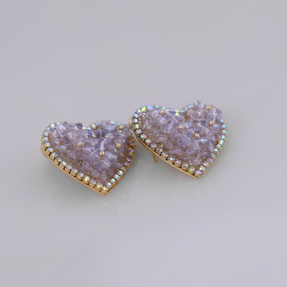 Purple Rhinestones Heart Shaped Earrings.