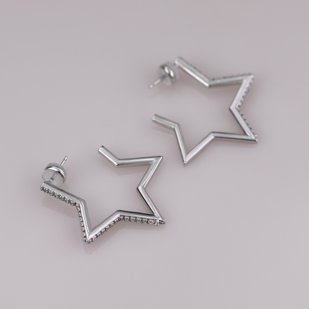 Boucles d'oreilles créoles pavées de zircon plaqué rhodium Five Star.