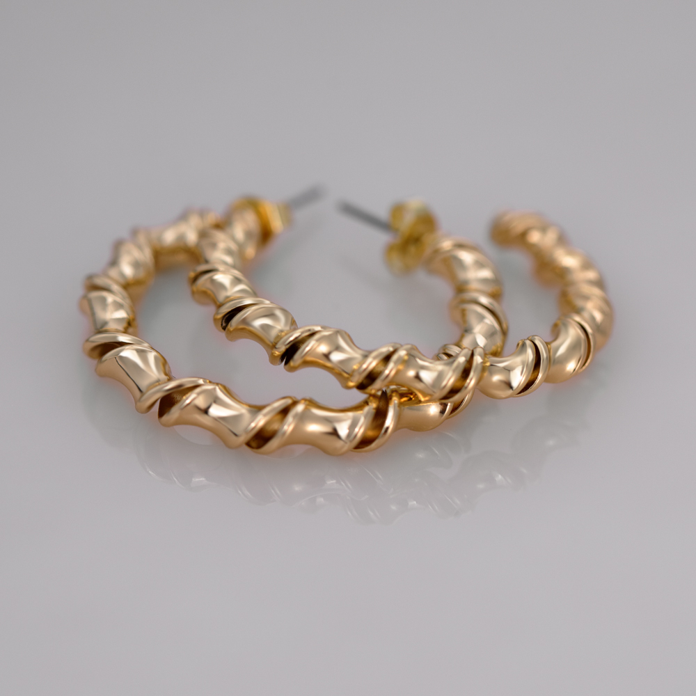 Twisted Gold Plated Brass Half-C Hoop Earring.