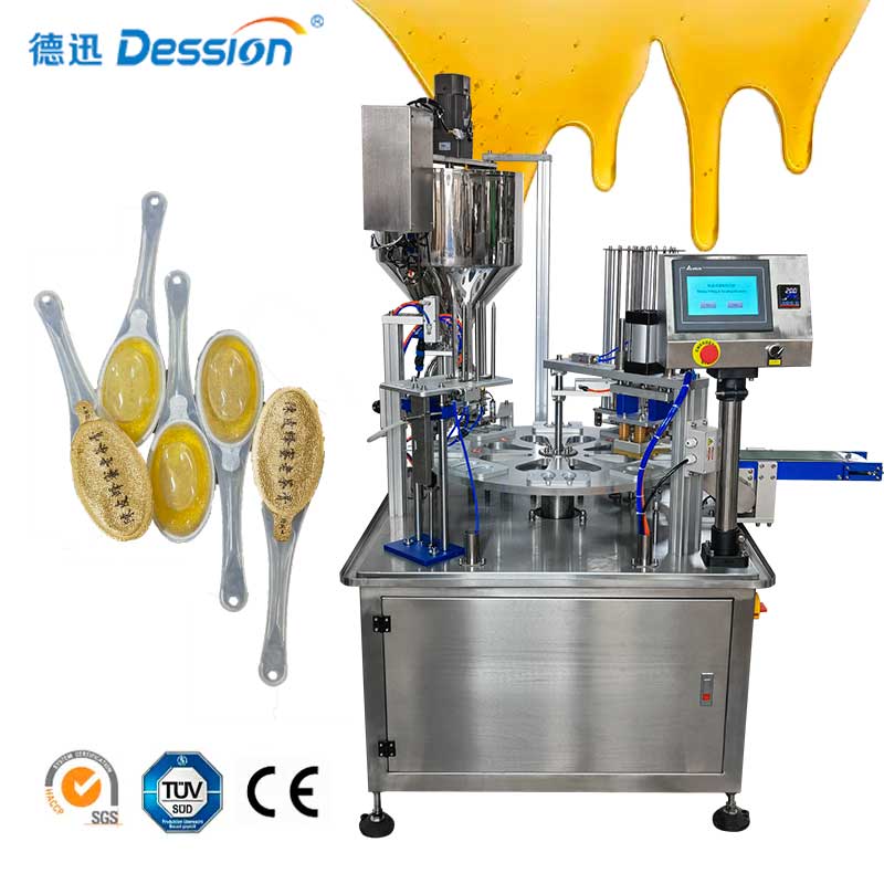 Máquina de envasado y sellado de cuchara de miel de alta velocidad, máquina envasadora de cuchara de plástico para miel con rotación