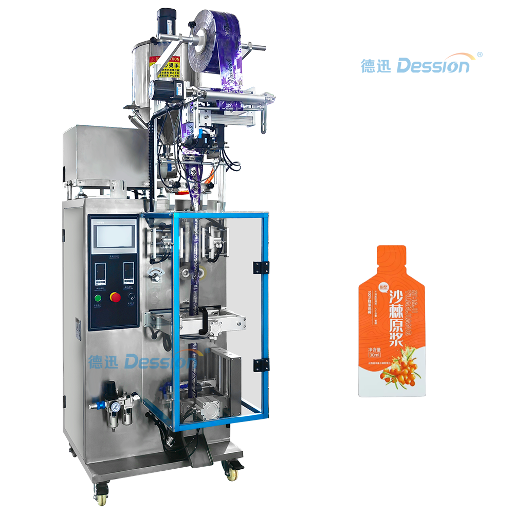 Компактная машина для упаковки жидкостей в стоячие пакеты, облепиховое пюре, производство Китай.