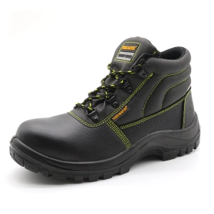 TM051 cuir véritable noir anti-dérapant semelle en polyuréthane bout en acier chaussures de sécurité à plaque intermédiaire bottes