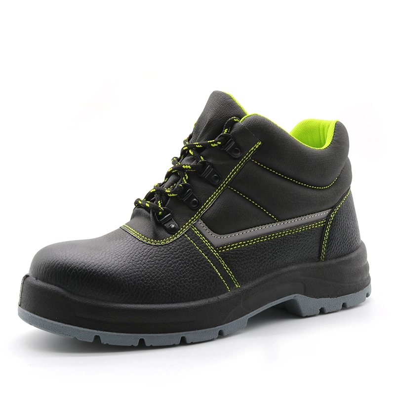 China TM052 Black leather non-slip pu sole anti puncture cheap price safety shoes steel toe manufacturer