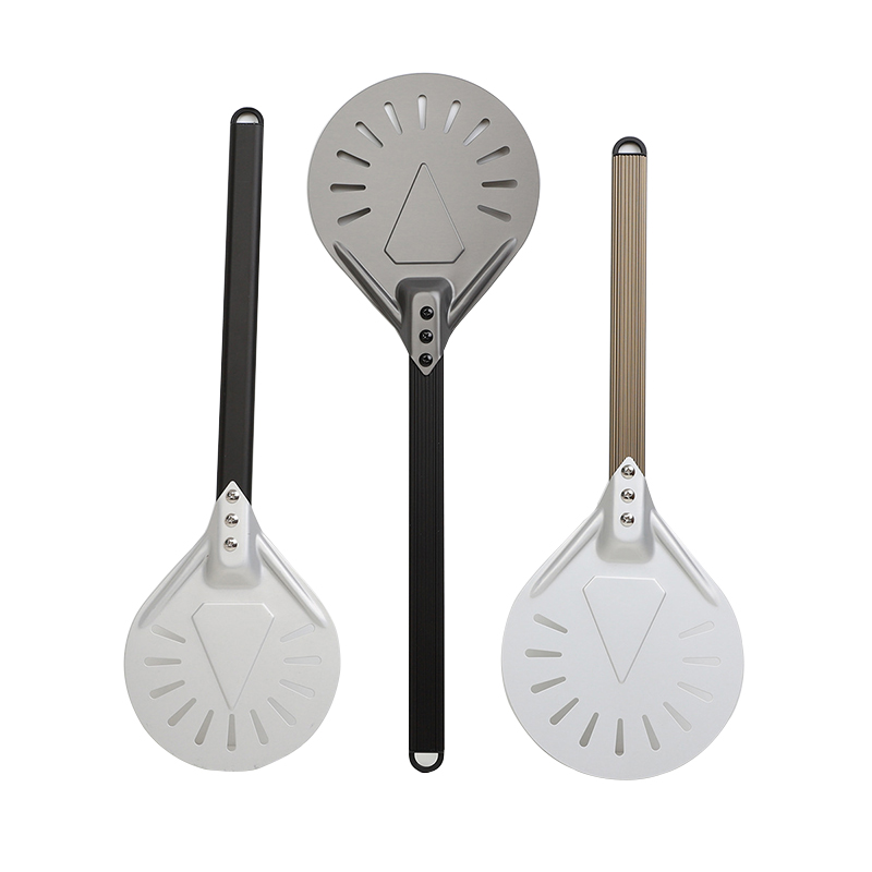 Aluminum Round Perforated Pizza Peel Shovel with Long Metal Handle