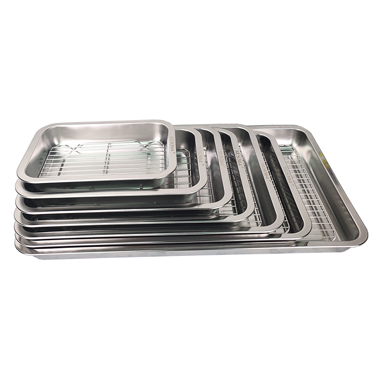 Rectangular 304 Stainless Steel Tray Baking Sheet Pan with Rack
