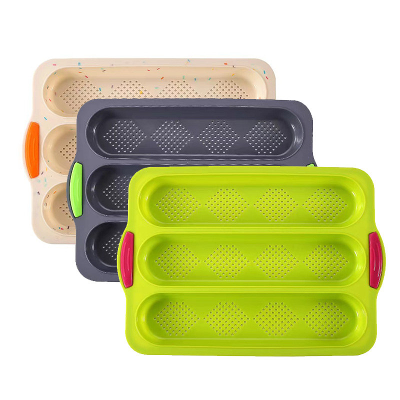 Colorful 3 Slots Silicone Baguette Pan French Bread Tray