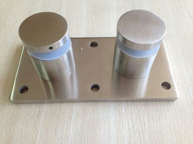 316 Brushed Stainless Steel Standard Glass Rail Double Standoff Fitting with Mounting Plate