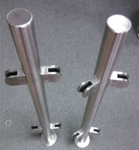 316 marine grade brushed stainless steel glass balustrade posts with glass clamps and cap plates