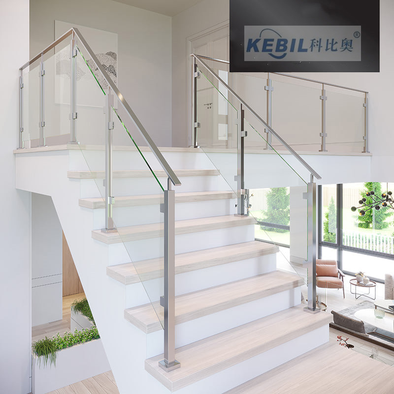 Interior Staircase Glass Railing Stainless Steel Square Glass Balustrade