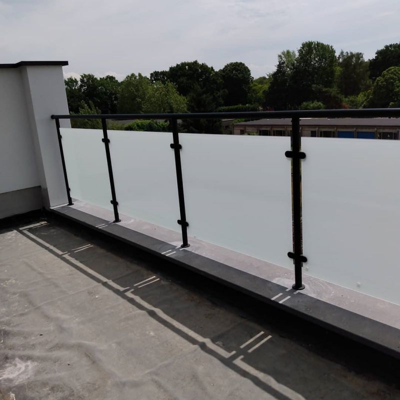 Matte black glass railing for balcony railing design