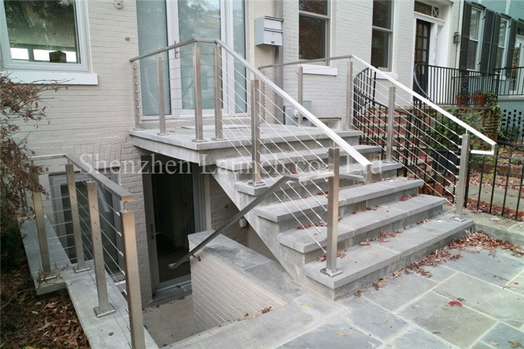 Escalera exterior cepillado diseño de barandilla de cable de acero inoxidable 316