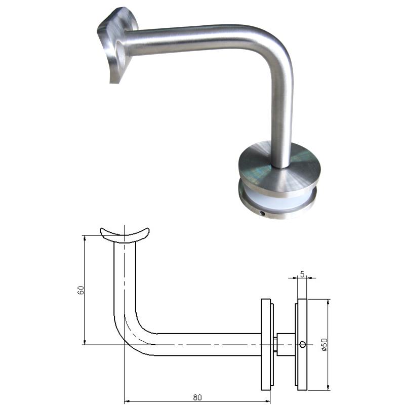 P707 Glass mount handrail bracket holder for round tube
