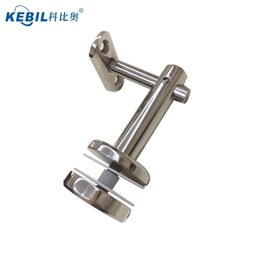 Polished stainless steel glass mount handrail bracket for glass railings