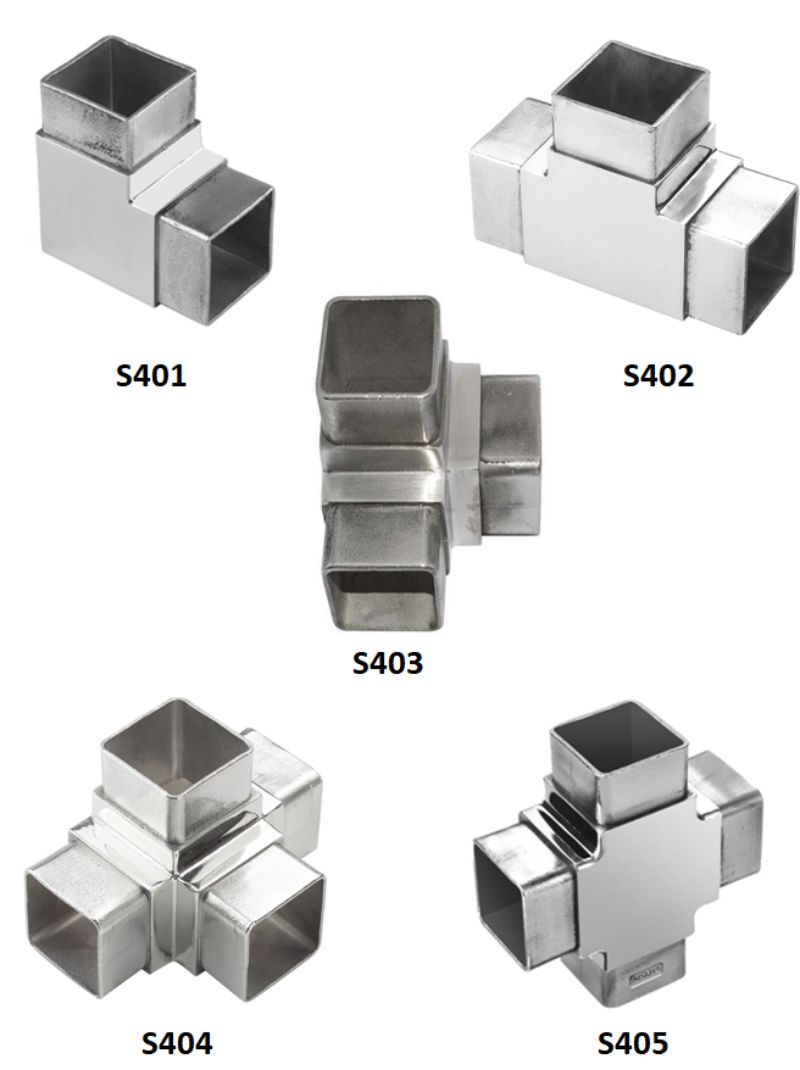 Stainless steel 2-way  3-way 4-way and 5-way square tube connector for many sizes of square tubes