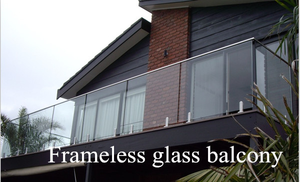 balcón de vidrio sin marco diseña 10-12mm paneles de vidrio