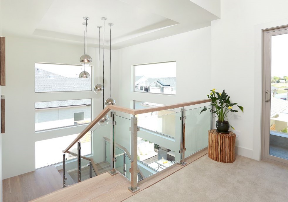 barandilla de vidrio de la escalera del hogar, barandilla de vidrio de acero inoxidable para escaleras