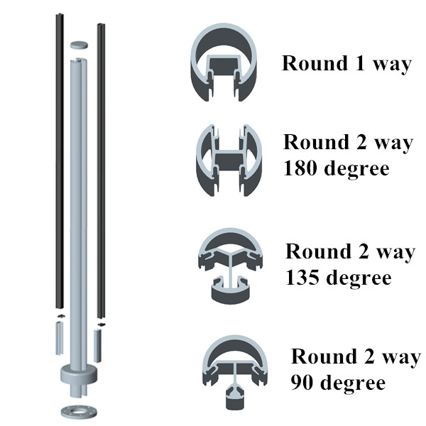 powder coated edge mounting aluminum round post