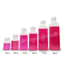 中国 100ml 200ml 350ml 450ml 750ml 900ml方形塑料果汁瓶 制造商