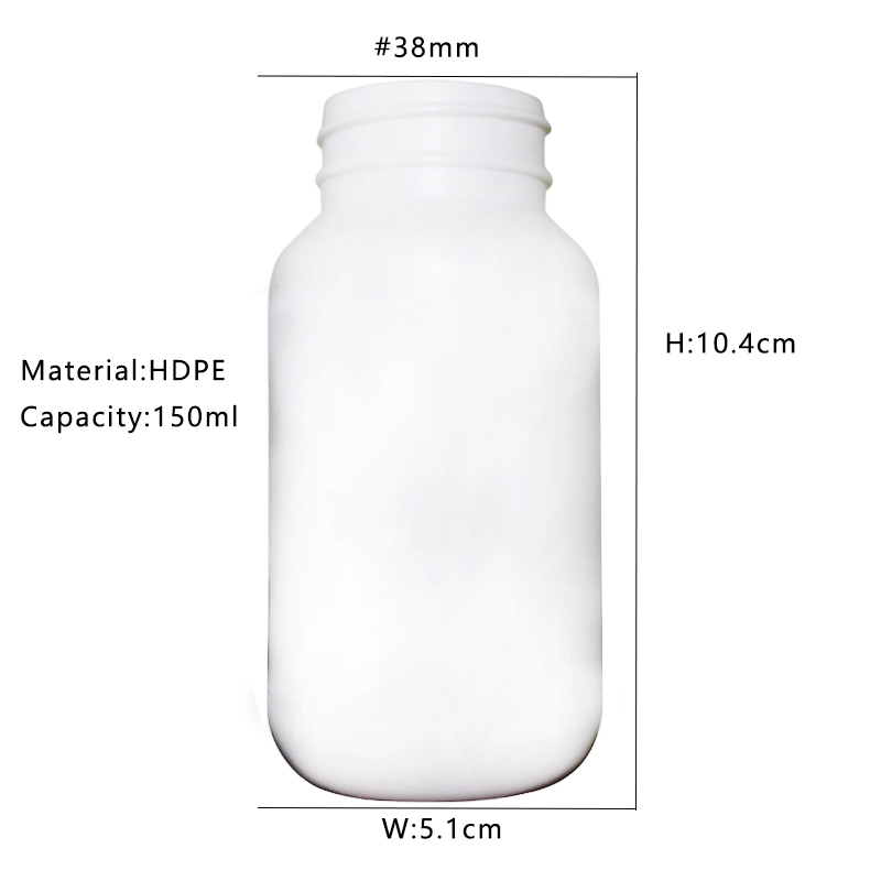 Leere weiße 150ml HDPE-Kunststoffpillenflasche