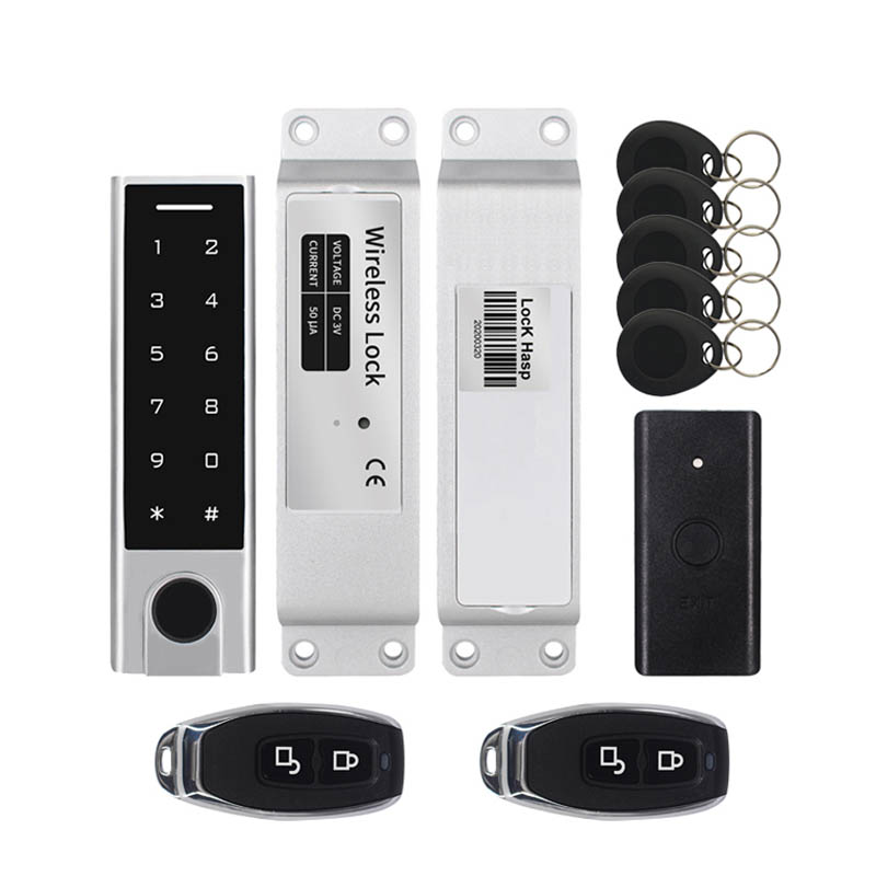 ACM303メタルワイヤレス指紋キーパッド+ワイヤレスボルトロック+ワイヤレス出口ボタンIP68オフィス用DIY指紋ロックキット
