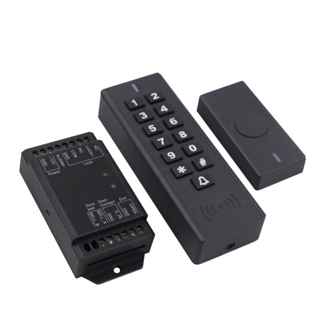 Kits de contrôle d'accès sans fil à porte unique haute sécurité avec mini contrôleur sans fil et bouton de sortie sans fil