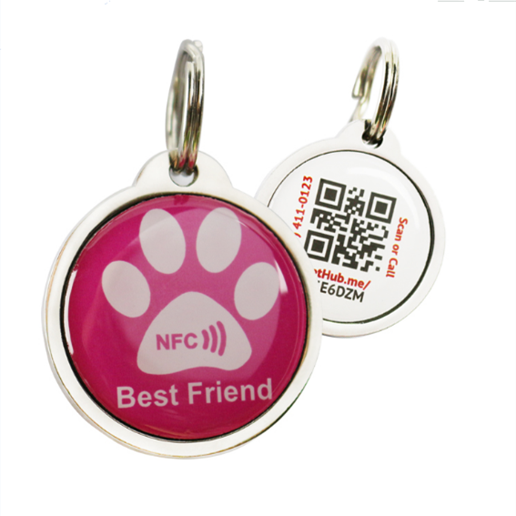 Etiqueta de cachorro NFC programável com código QR exclusivo, número de identificação diferente para identificação de animal de estimação