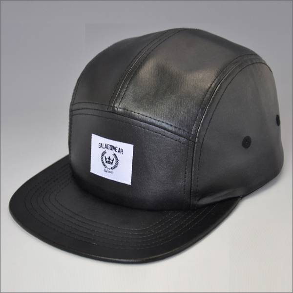 sombreros de snapback de cuero liso negro personalizado