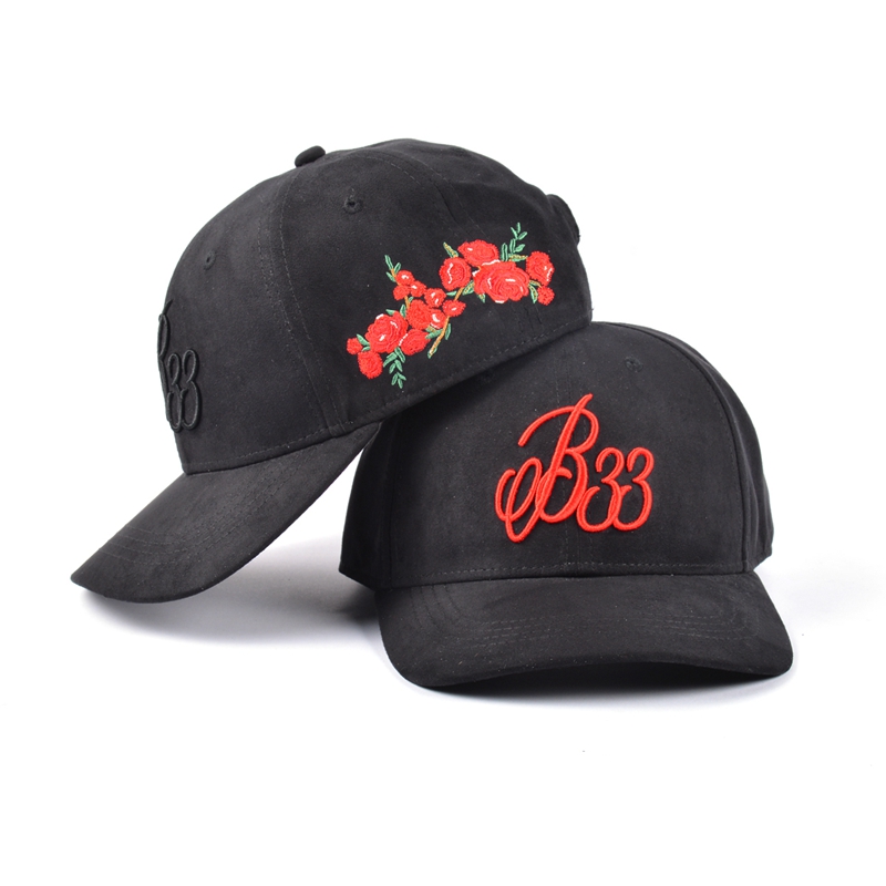 3d embroidery black suede baseball caps design logo