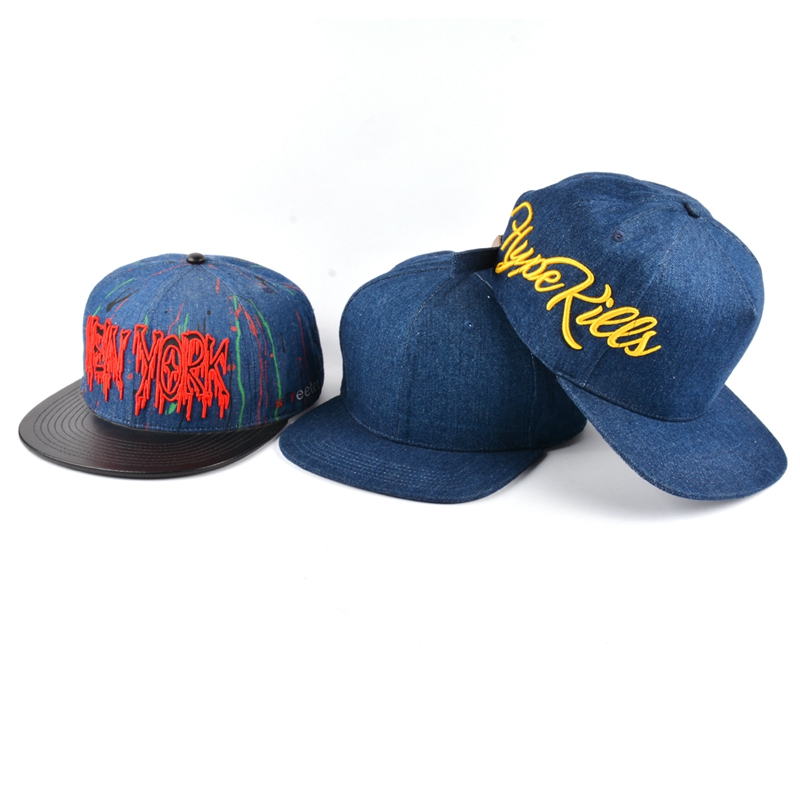 3d embroidery logo denim snapback hat custom