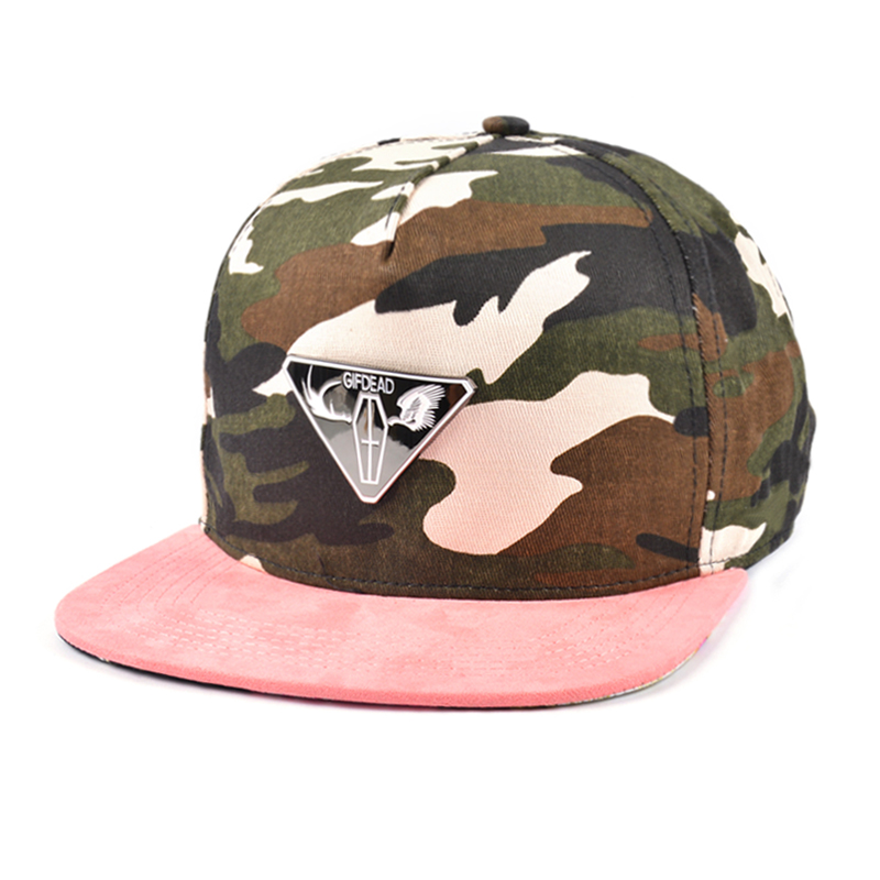 5 πάνελ σουέτ φινίρισμα camo metal λογότυπο snapback καπέλο