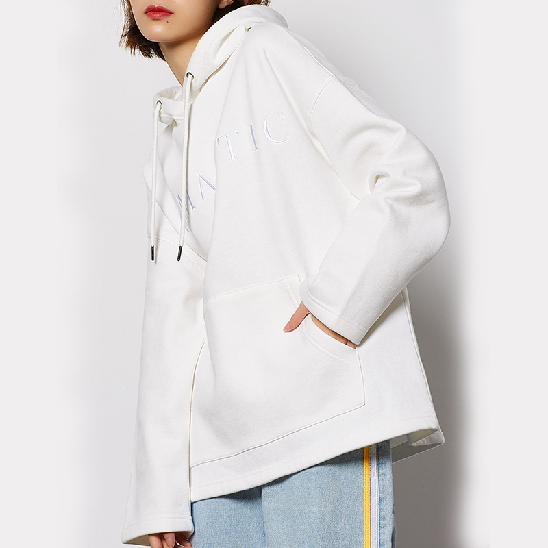 Basic Solid Color Simple White Embroidery Hoodies met Pocket