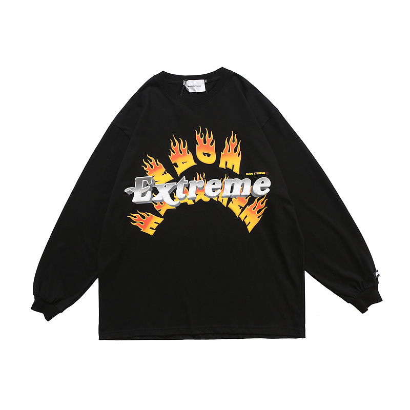 Zwart Cool Hip-Hop Fire Contrast Color Dames Oversized Sweatshirt