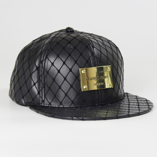 Cuero negro snapback equipado sombrero al por mayor