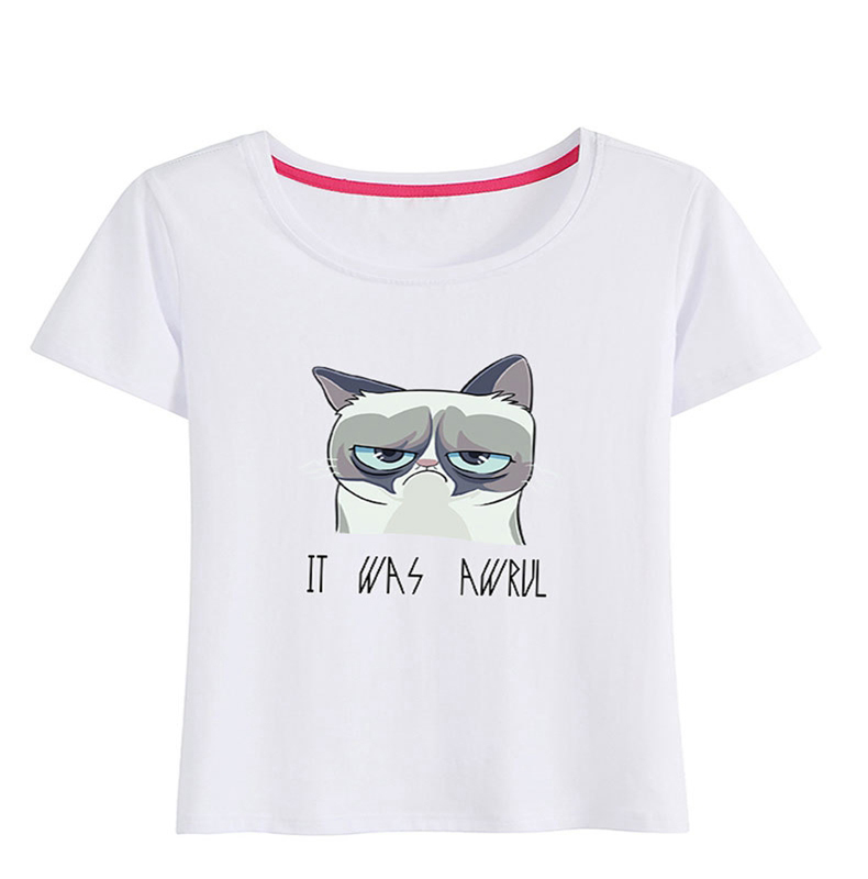 Maglietta di cotone del gatto del fumetto sveglio per le donne