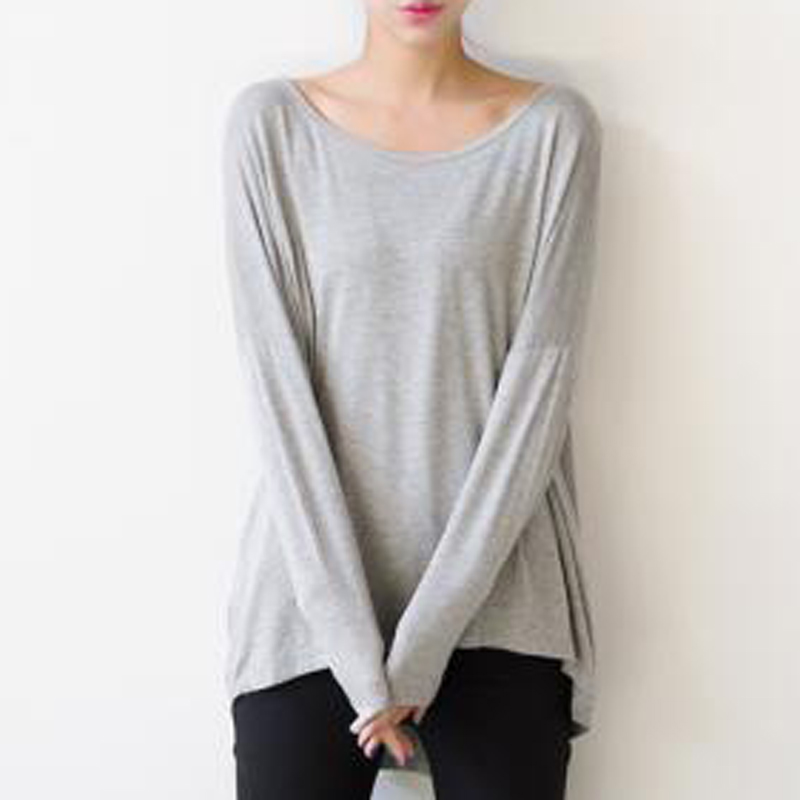 Women’s plain long sleeve oversized loose t shirt