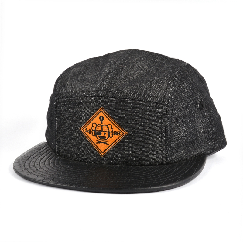 schwarze Snapback-Caps, einfache 5-Panel-Snapback-Mütze