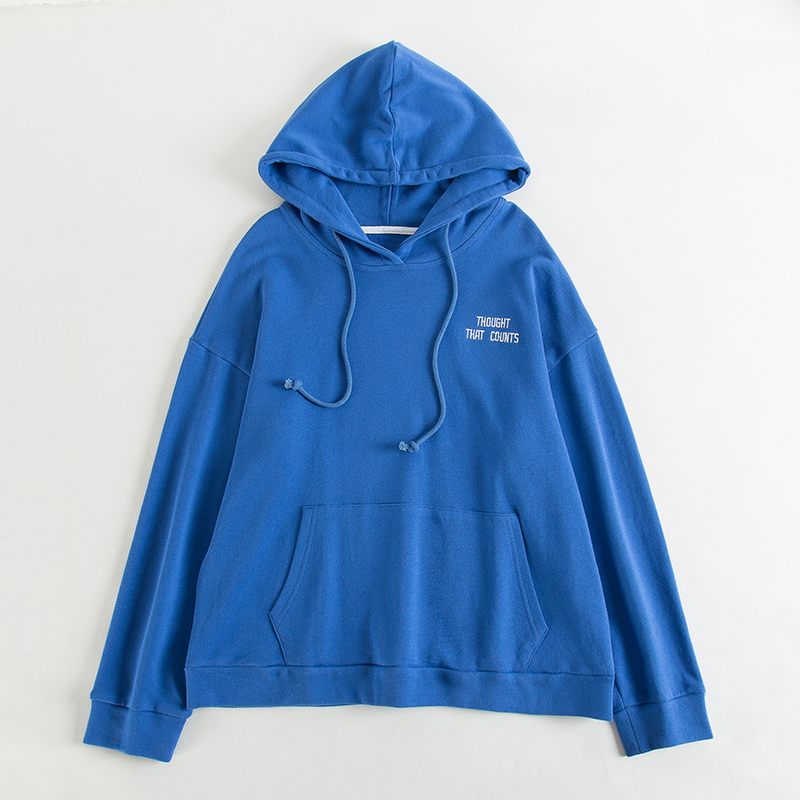 blue basic women’s oversized simple embroidery hoodies