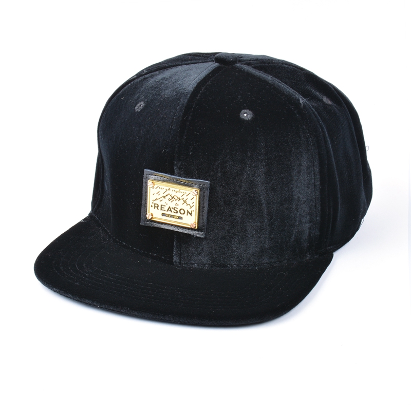 安い金属板黒ベルベットスナップバック帽子
