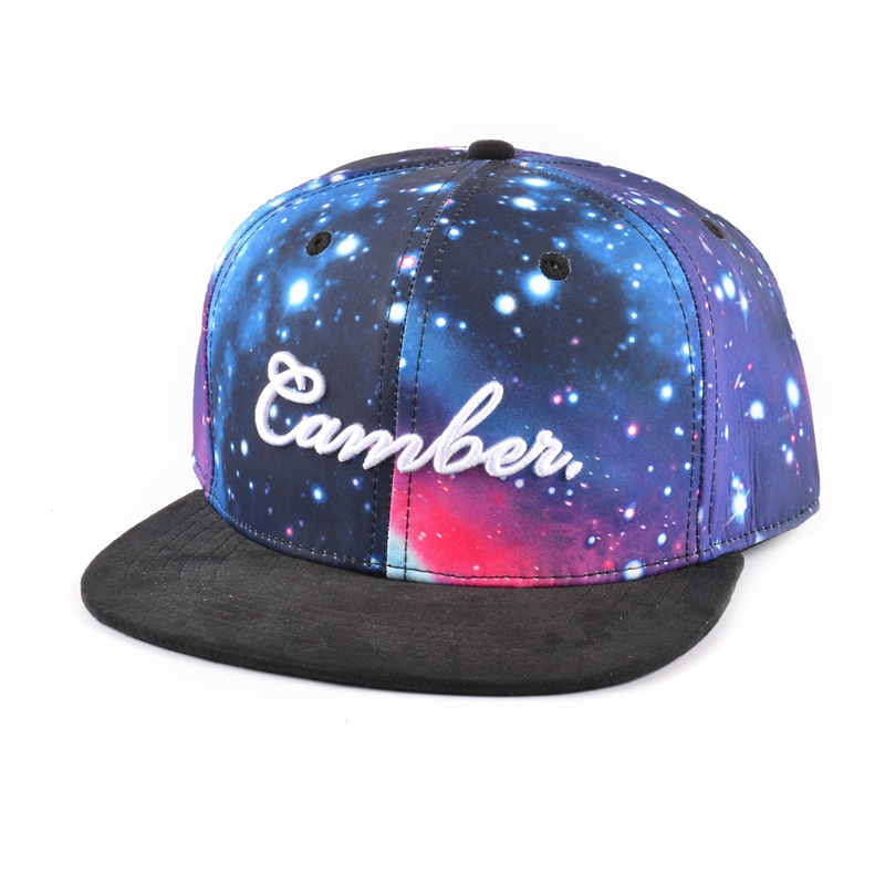 chapéus feitos sob encomenda do snapback da galáxia da borda da camurça do bordado 3d feito sob encomenda
