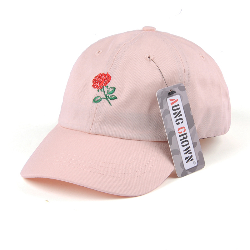 diseño de bordado logotipo liso rosa sombrero de papá al por mayor