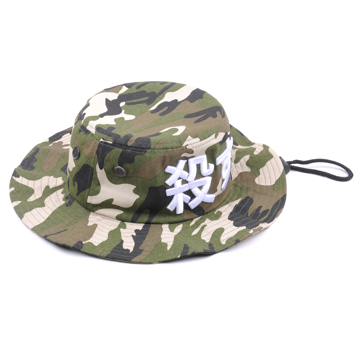 chapeau de seau de camouflage personnalisé d'impression de broderie avec de la ficelle