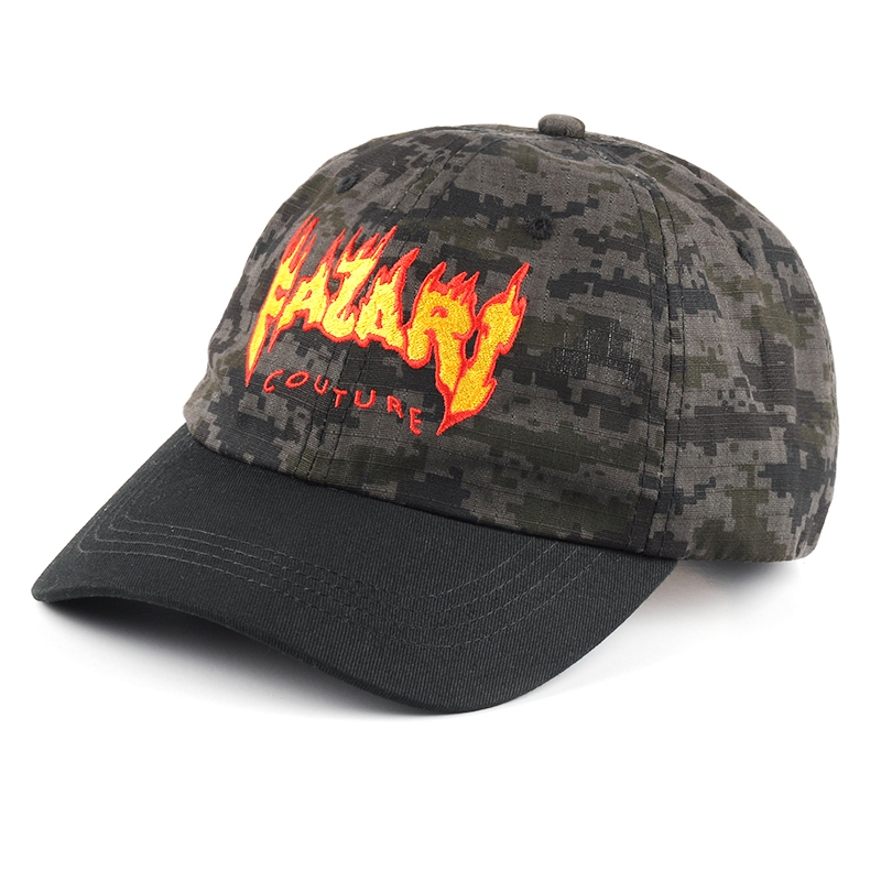 design embroidery logo 6 panels camo sports dad hats