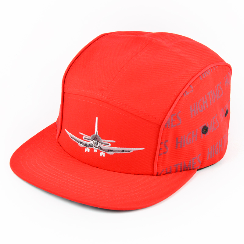 design embroidery logo red 5 panels caps