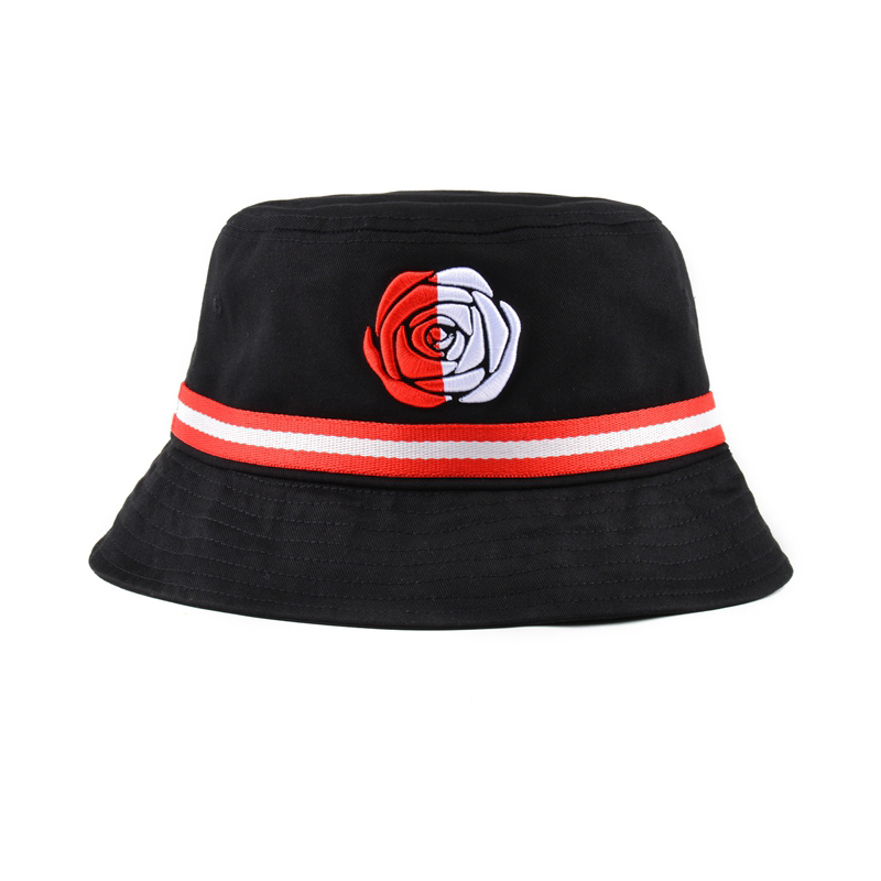 logotipo de design de chapéus de balde de moda preto bordado