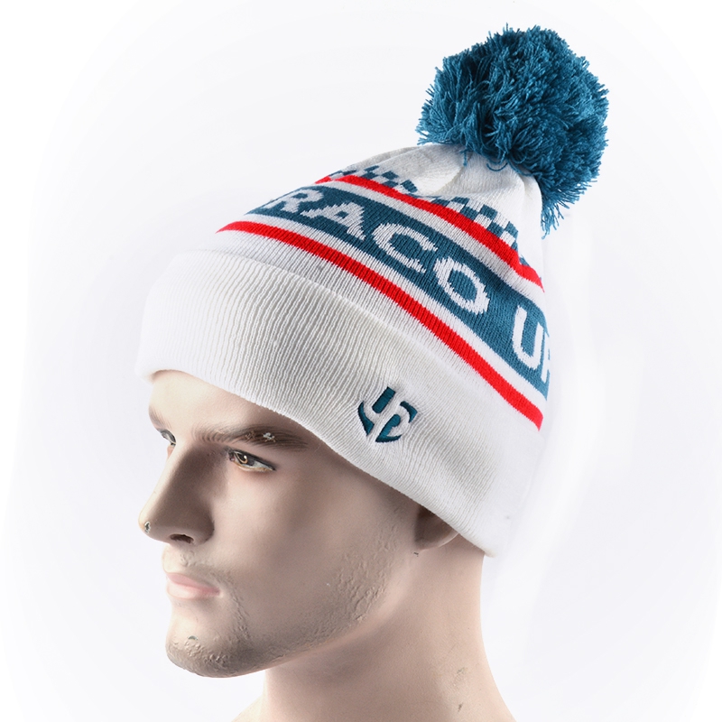 jacquard logo pom pom stripes beanies knit hats