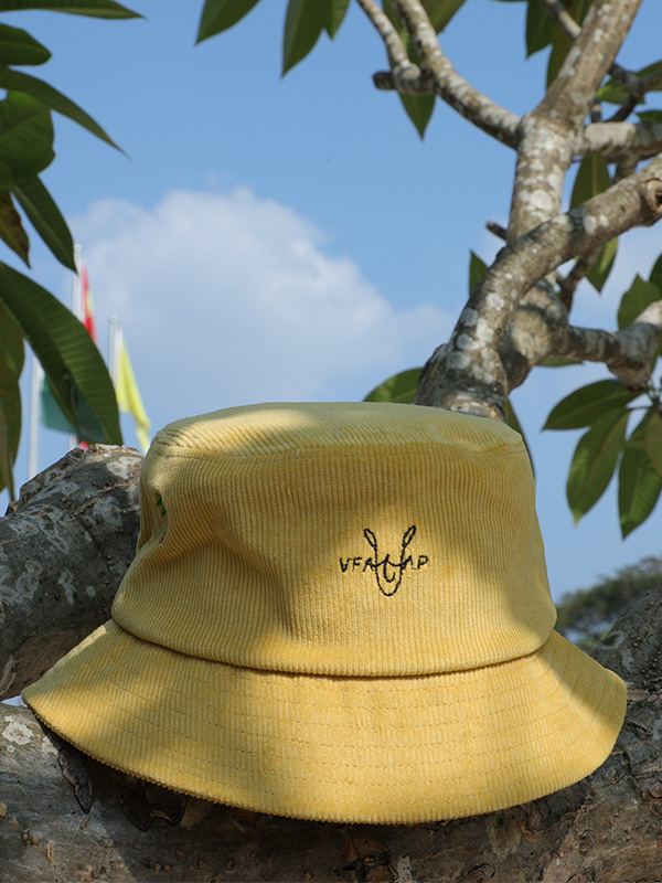 plain vfa embroidery logo yellow corduroy bucket hats