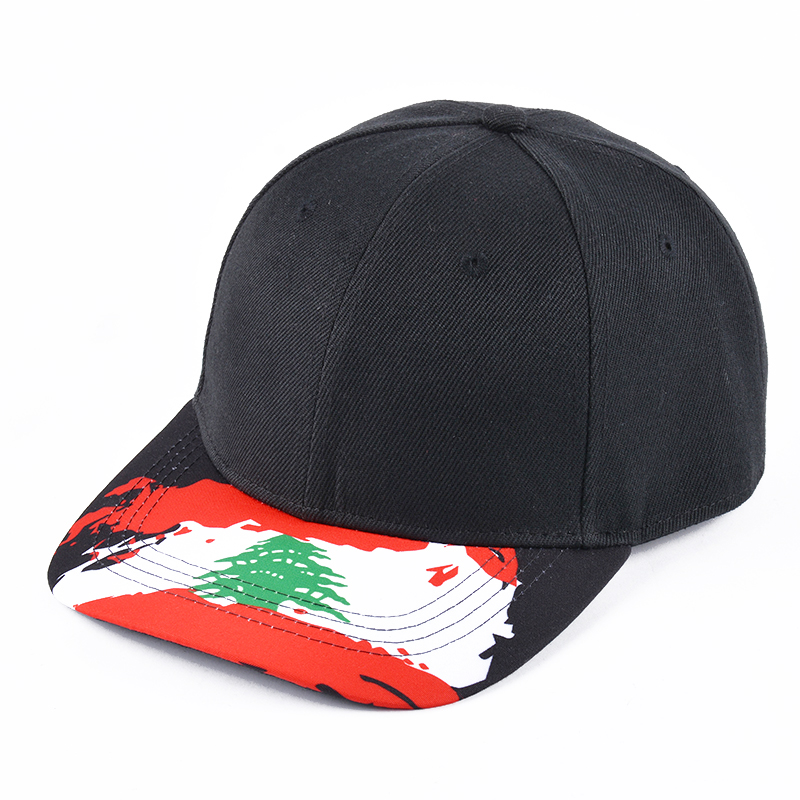 Impreso borde liso negro gorras de béisbol personalizado proveedor China