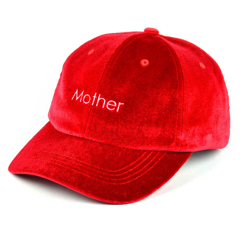 rode pleuche baseball caps aangepaste borduurwerk baseball caps
